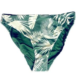Shade & Shore Mid Rise High Leg Bikini Bottom Womens Small Green Palm Leaf NWT